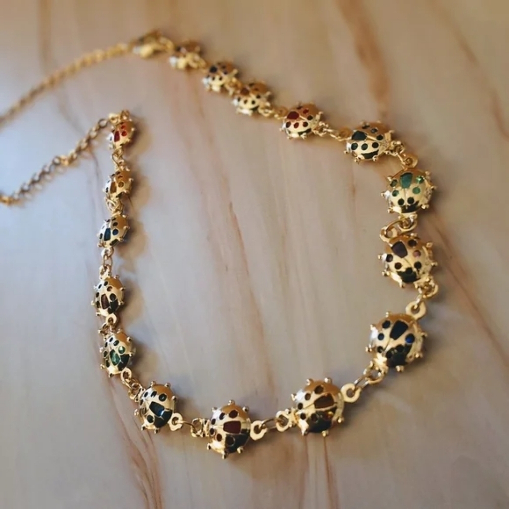 Pretty Bird 18K Yellow Gold Plated Ladybug Necklace with Multicolor Crystals - Picture 15 of 15